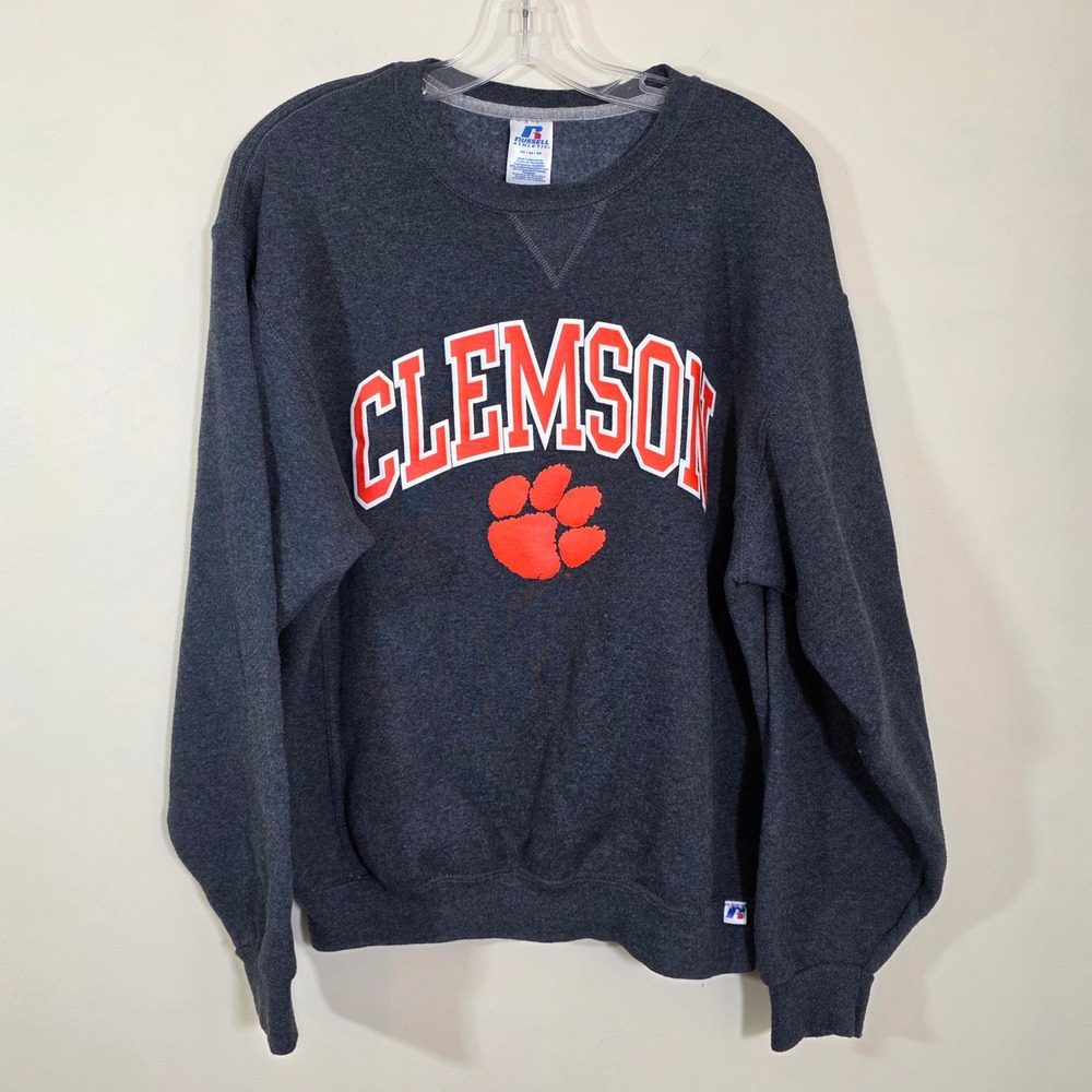 Russell Athletic Dark Gray Sweatshirt with Orange Clemson Paw